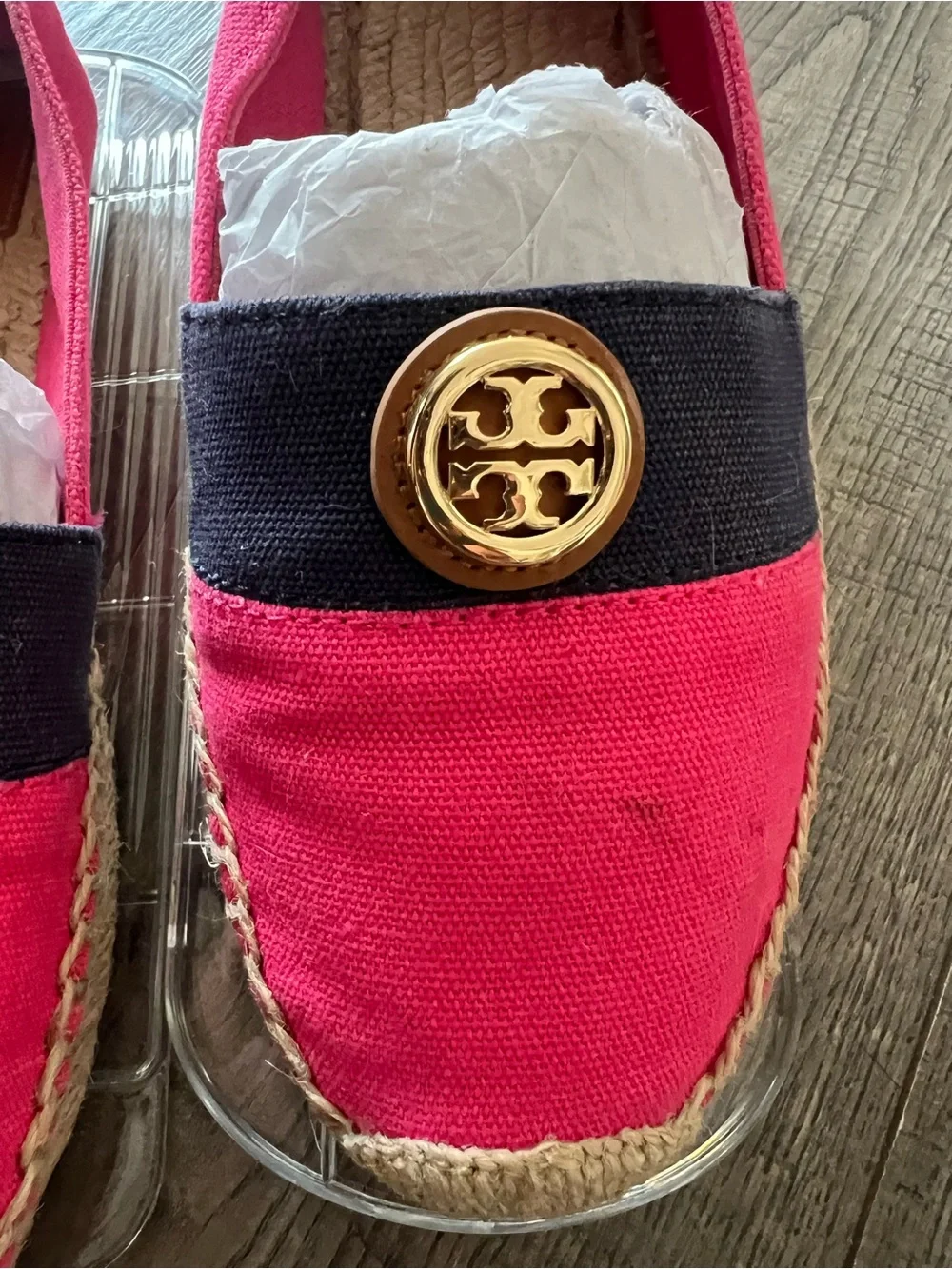 Tory Burch Hot Pink Canvas Espadrille Flat with Jute Insole